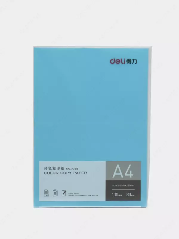 Цветная Бумага Deli А4  100 л  80 г/м2 (Арт. - 7758-bl) Голубая