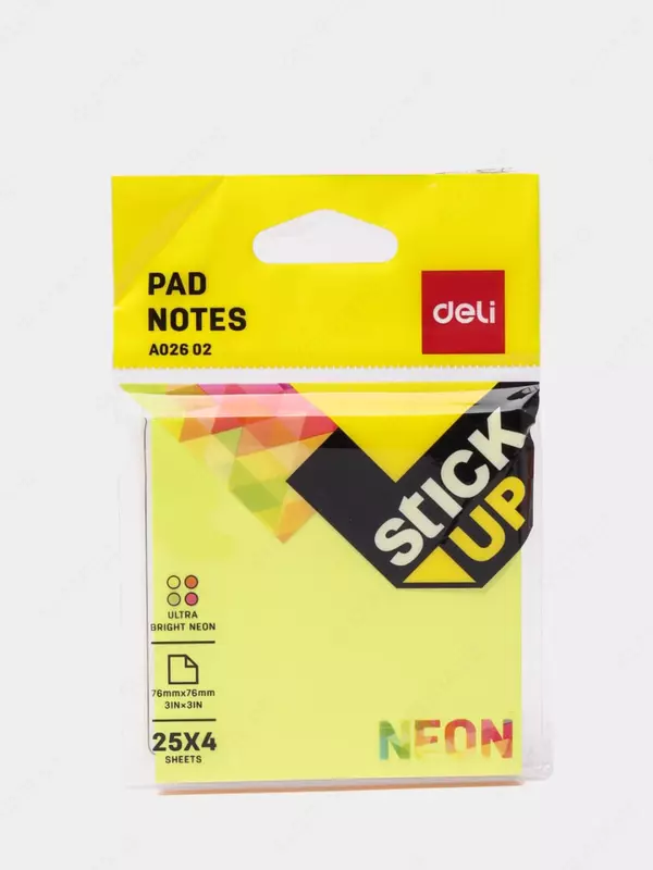 Стикеры с клеевым краем Deli 76 х 76 мм  25 л х 4 цв. (Арт. - 02602-EA) Неоновое ассорти