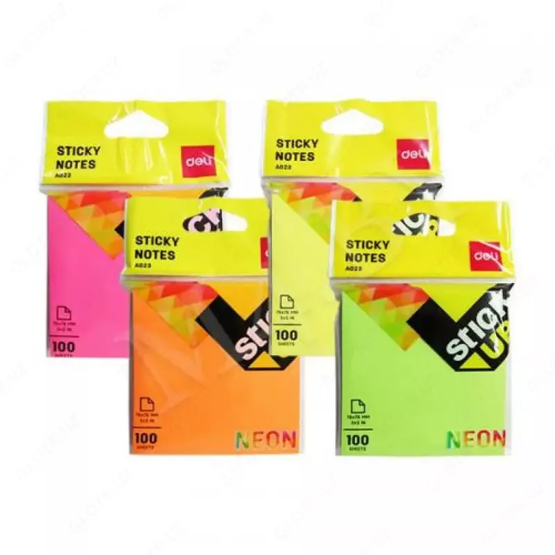 Стикеры с клеевым краем Deli 76 х 76 мм  100 л. (Арт. - 02302-EA) Неоновое ассорти