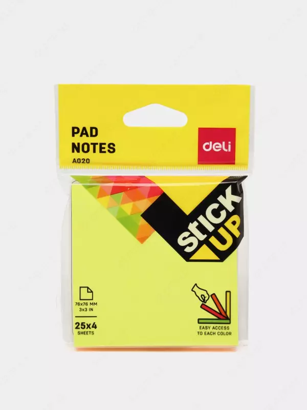 Стикеры с клеевым краем Deli EasyPad 76 х 76 мм  25 л х 4 цв (Арт. - 02002-EA) Неон. ассорти