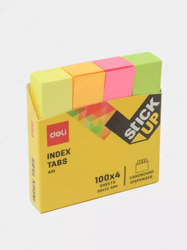 Индекс-закладки с клеевым краем Deli 50 х 12 мм  100 шт х 4 цв. (Арт. - 11102-EA) Неон. ассорти