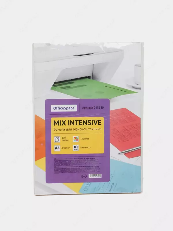 Rangli qogoz OfficeSpace Intensive Mix A4  100 l x 5 rang  80 g/m2 (Art. - 245180) Assortiment
