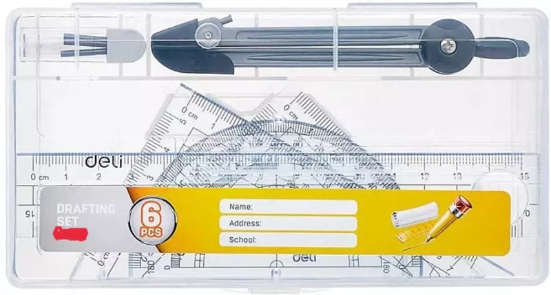 Металло/пластиковый циркуль Deli 40 см  грифели  линейки (Арт. - 101-VC) Комплект