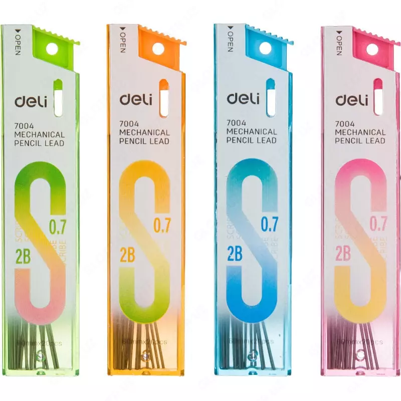 Сменные грифели Deli 0.7 мм  2В  пенал  20 шт (Арт. - 7004) Ассортимент