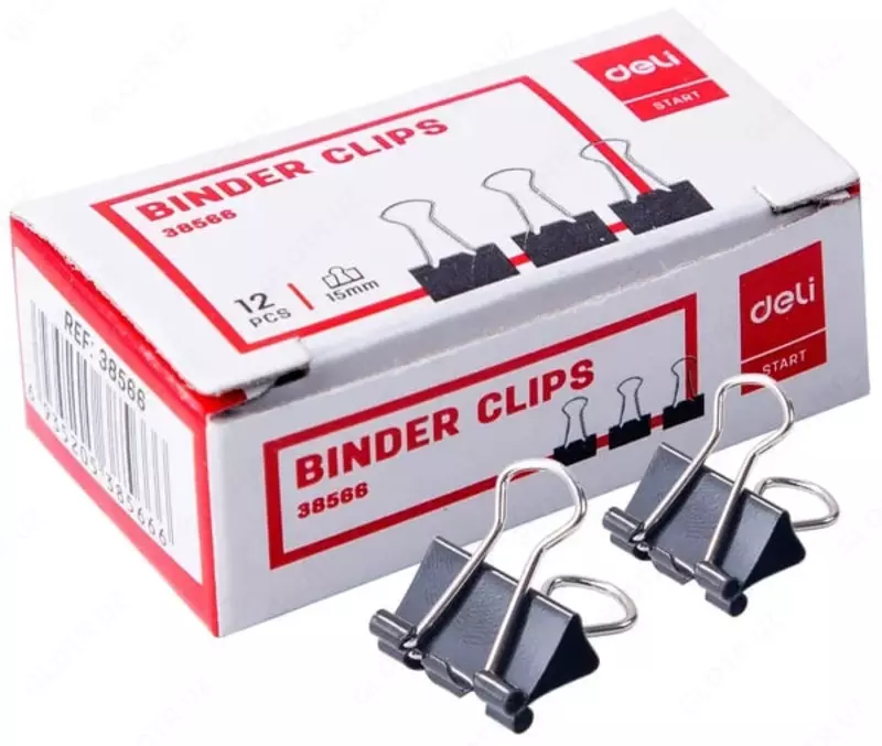 Упаковка металлических зажимов для бумаг Deli 15 мм  12 шт. (Арт. - 38566) Черные