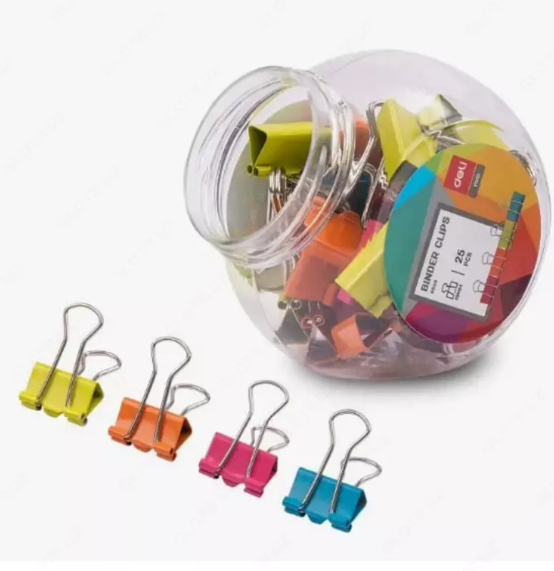 Упаковка металлических зажимов для бумаг Deli 19 мм  25 шт. (Арт. - 8558) Цв. ассорти