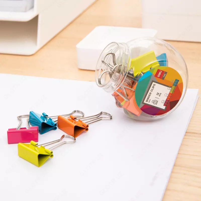 Упаковка металлических зажимов для бумаг Deli 25 мм  12 шт. (Арт. - 8559) Цв. ассорти