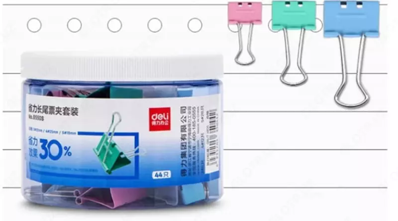 Упаковка металлических зажимов для бумаг Deli 19/25/32 мм  44 шт. (Арт. - 8550S) Цв. ассорти