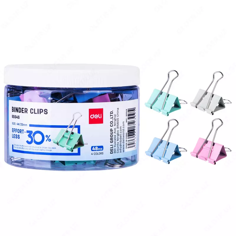 Упаковка металлических зажимов для бумаг Deli 25 мм  48 шт. (Арт. - 8554S) Цв. ассорти