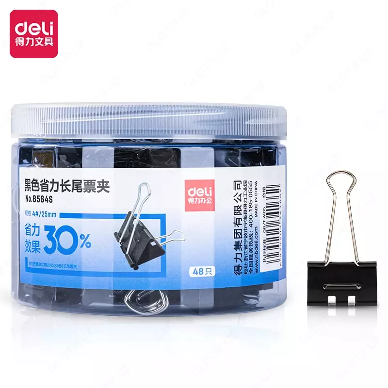 Упаковка металлических зажимов для бумаг Deli 25 мм  48 шт. (Арт. - 8564-S) Черные