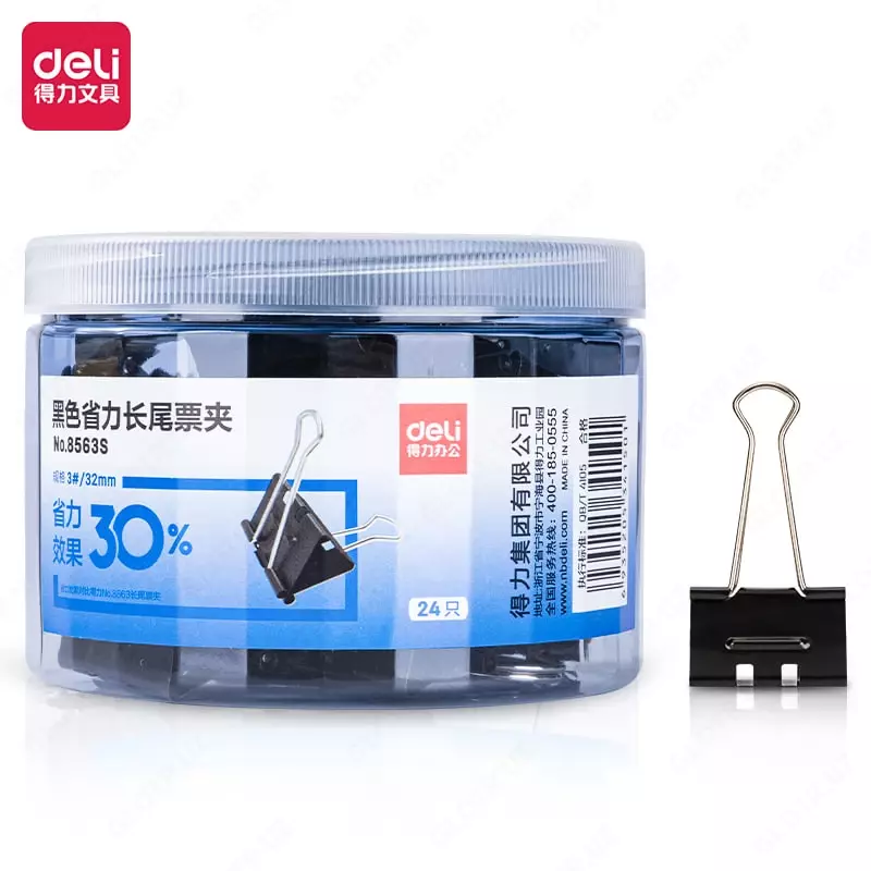 Упаковка металлических зажимов для бумаг Deli 32 мм  24 шт. (Арт. - 8563-S) Черные