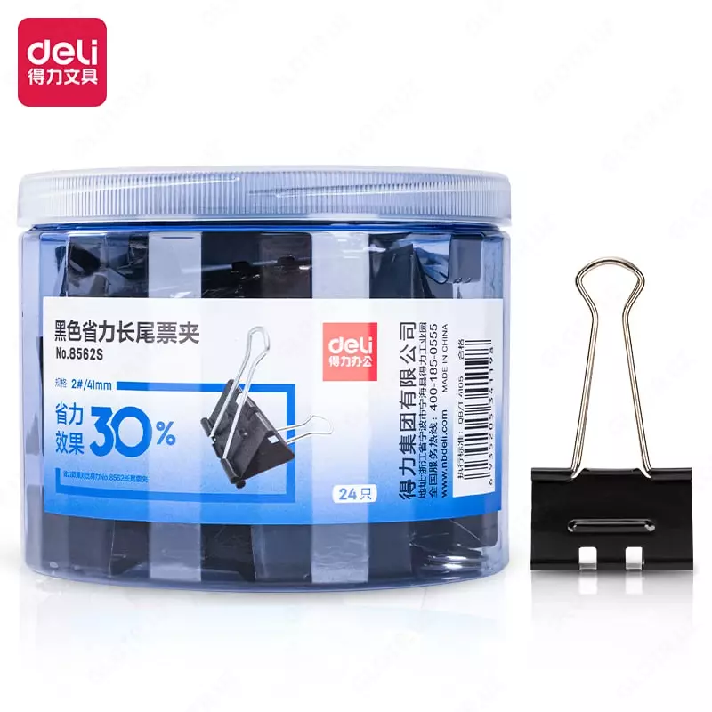 Deli metall qogoz qisqichlari toplami 41 mm  24 dona. (Art. - 8562-S) Qora