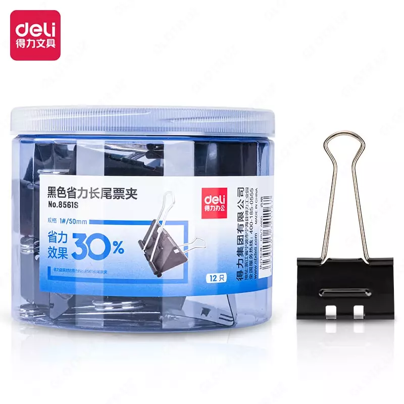 Упаковка металлических зажимов для бумаг Deli 50 мм  12 шт. (Арт. - 8561-S) Черные