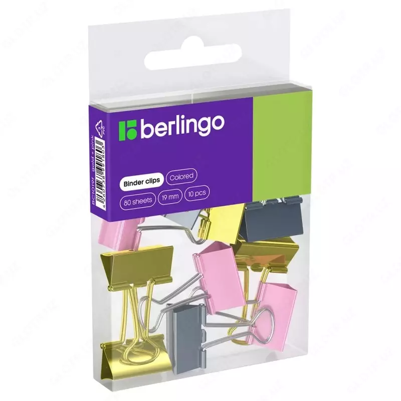 Berlingo metall qogoz qisqichlari toplami 19 mm  10 dona. (Art. - BC1019f) Pol. turli xil