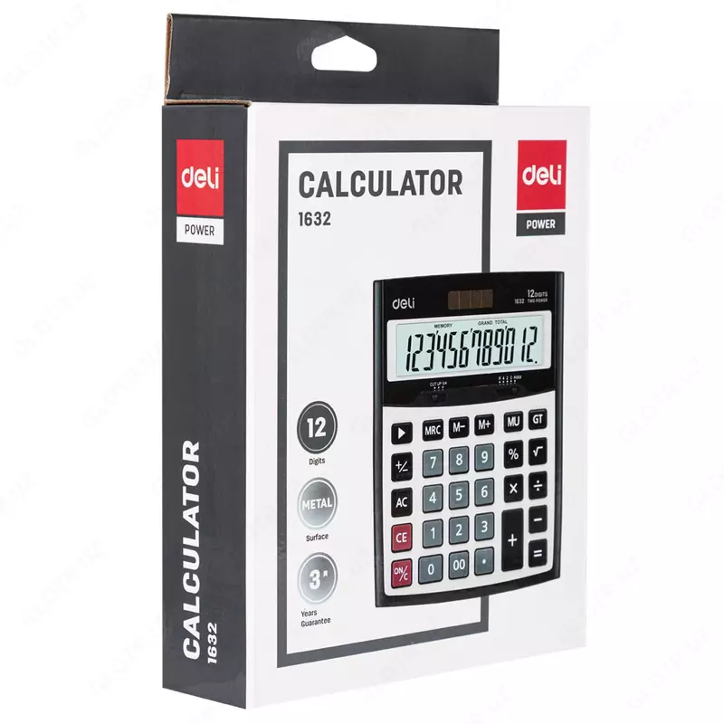  Настольный вычислительный калькулятор Deli  12 разр. (Арт. - 1632) Черный/серебристый Только в розницу
