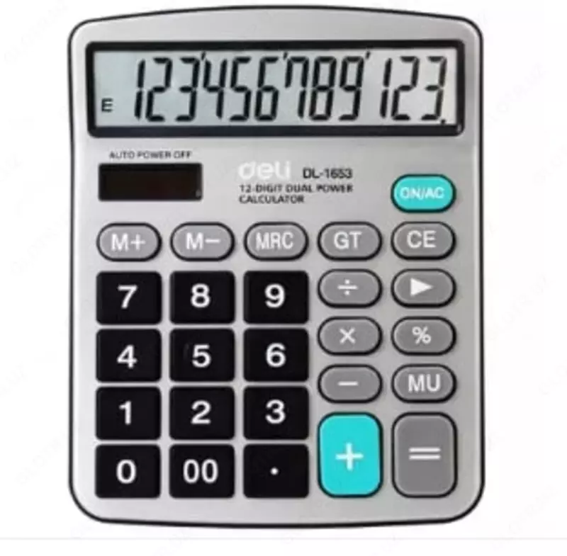 Ish stoli kalkulyatori Deli  12 olchamli. (Art. - 1653) Kumush