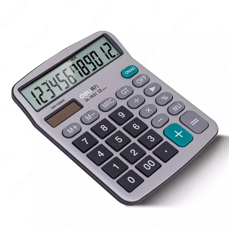  Настольный вычислительный калькулятор Deli  12 разр. (Арт. - 1837) Серебристый - 