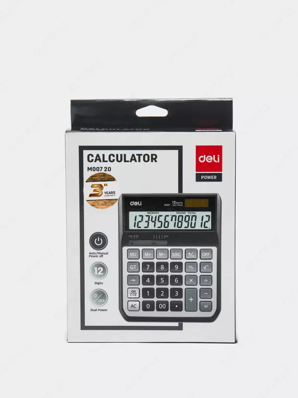   Настольный вычислительный калькулятор Deli 00720  12 разр. (Арт. - 00720-EM) Черный/серебристый