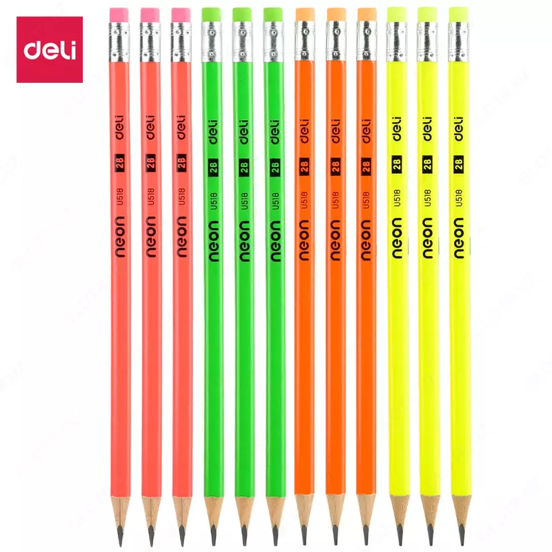 Чернографитный карандаш с ластиком Deli Neon  2В  дерево (Арт. - 51800-EU)