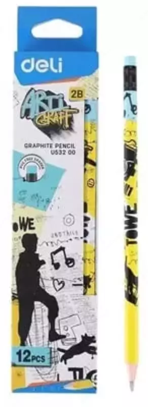 Чернографитный карандаш с ластиком Deli Arti Graff  2В  дерево (Арт. - 53200-WU)