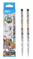 Чернографитный карандаш без ластика Deli Arti Graff  2В  дерево (Арт. - 53300-WU)