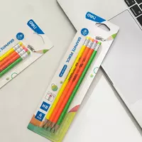  Чернографитный карандаш с ластиком Deli Neon 51600-MT  НВ  дерево  блистер  4 шт. (Арт. - 51600-MT-EU) Ассортимент - 