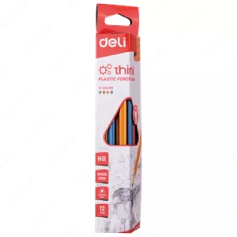   Чернографитный карандаш с ластиком Deli Think 50000  НВ  пластик (Арт. - 50000-EU) Ассортимент