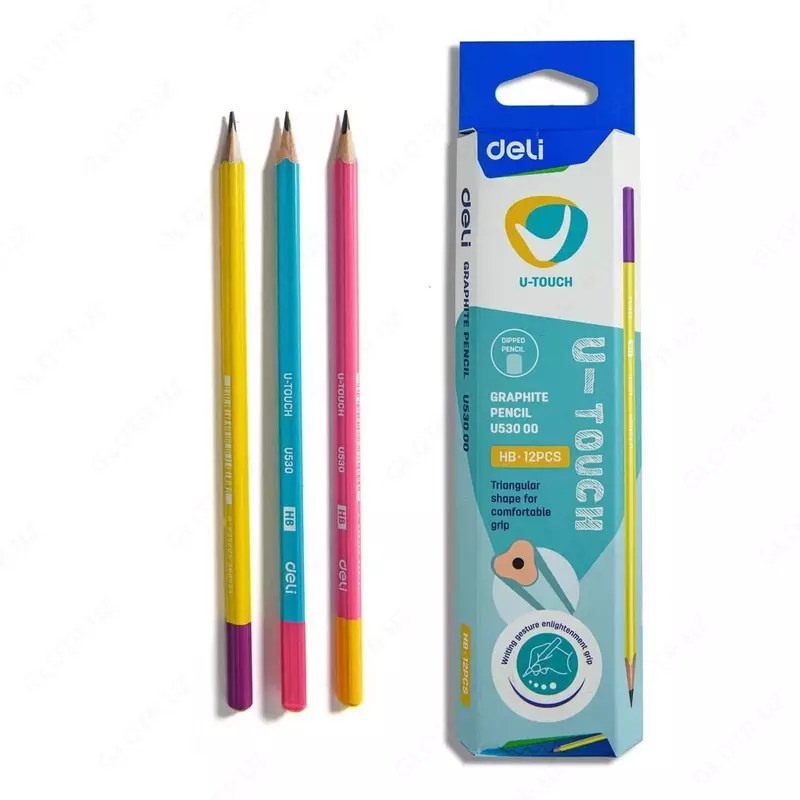 Чернографитный карандаш с ластиком Deli U-TOUCH 53000  НВ  дерево (Арт. - 53000-WU)