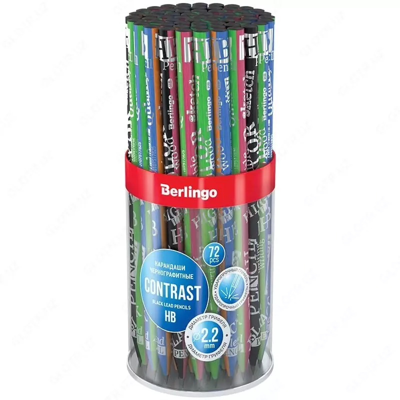  Чернографитный карандаш без ластика Berlingo Contrast  НВ  2-х цв. дерево (Арт. - BP01304) Ассортимент - 