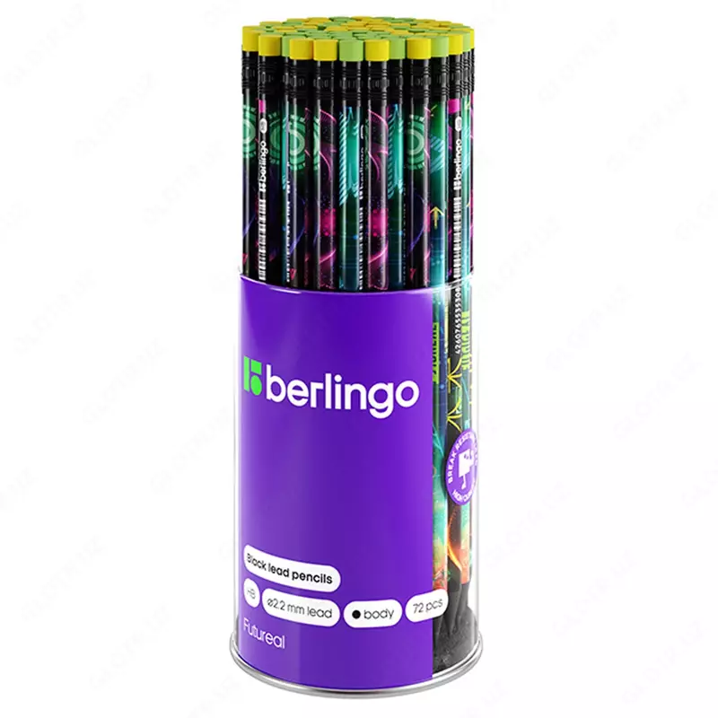  Чернографитный карандаш с ластиком Berlingo Futureal  НВ  дерево (Арт. - BP00S12) Ассортимент - 