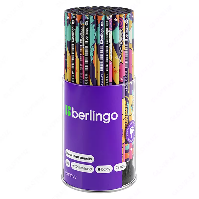  Чернографитный карандаш без ластика Berlingo Groovy  НВ  черное дерево (Арт. - BP00S15) Ассортимент - 