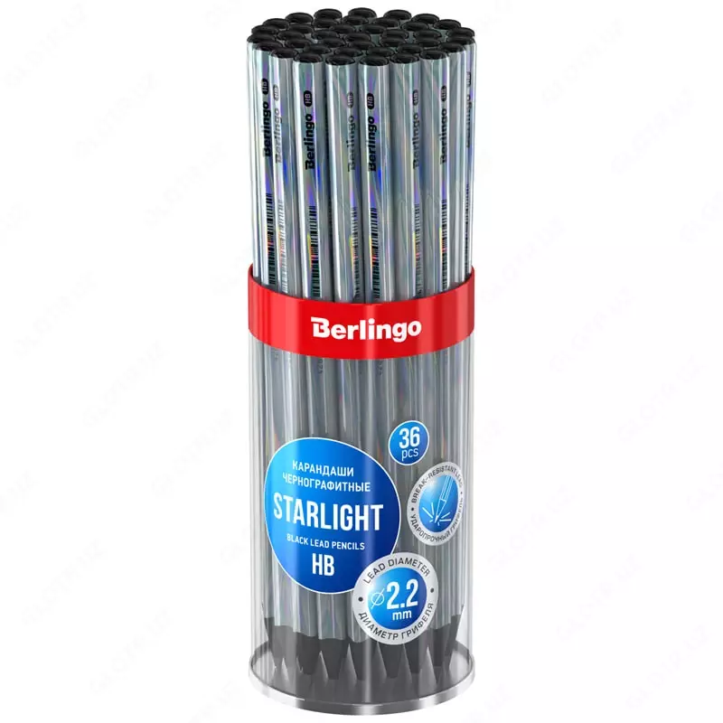  Ochirgichsiz qora grafit qalam Berlingo Starlight  HB  qora daraxt  lazer plyonkasi (Art. - BP01170-175) - 