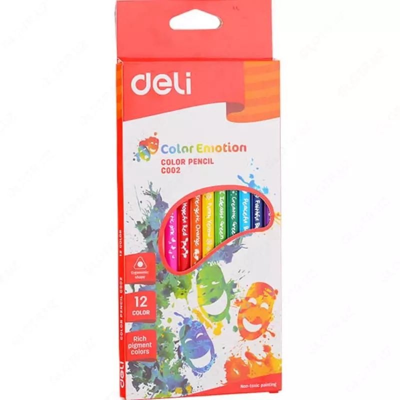 Rangli qalamlar toplami Deli Color Emotion (Niqob)  12 ta rang  yogoch  karton paket. (m. № - 00200-EC)