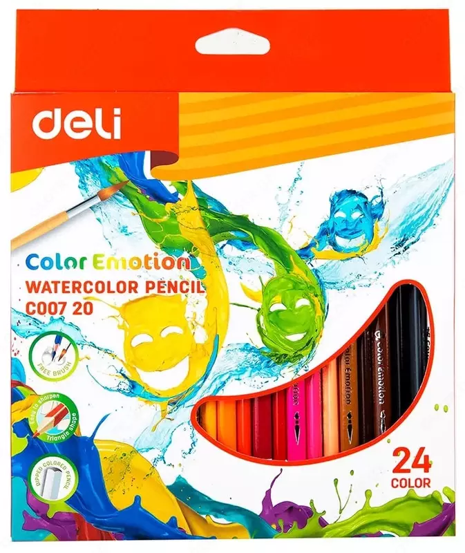 Набор цветных акварельных карандашей Deli Color Emotion (Маска NEW)  24 цв.  кисть (Арт. - 00720-EC)