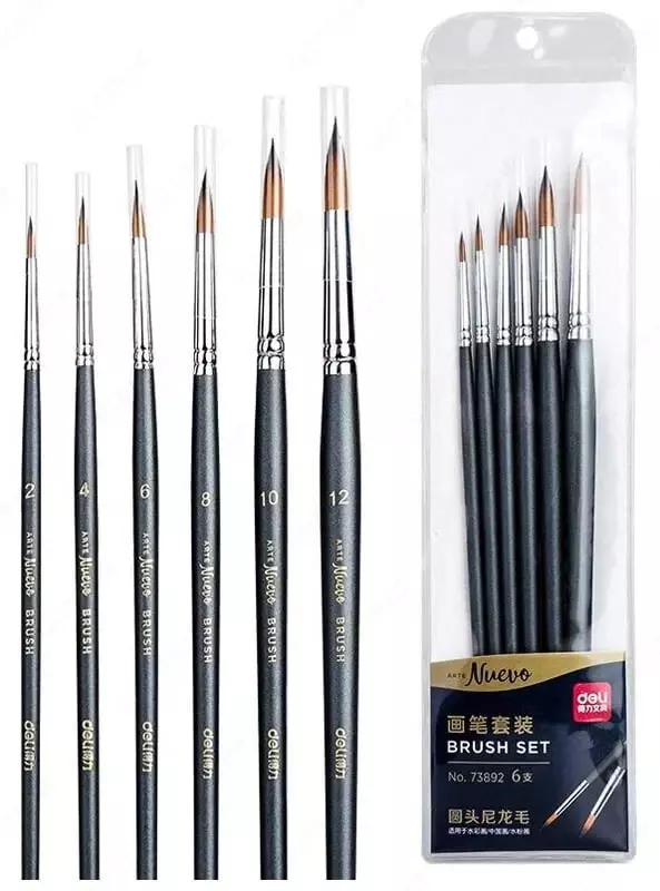 Badiiy dumaloq chotkalar toplami Deli Nuevo  neylon  6 dona  ortacha qattiqlik (Art. - 73892)