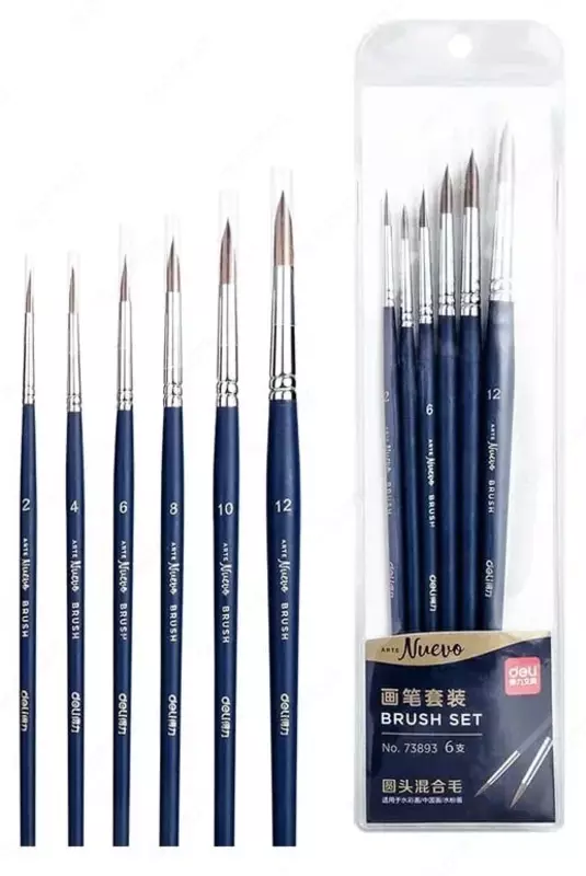 Набор художественных круглых кистей Deli Nuevo  6 шт  средней жесткости (Арт. - 73893)
