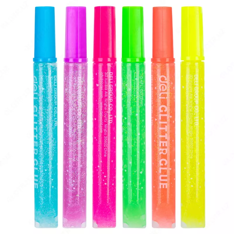 Глиттер гель-клей с блестками Deli Explora  6 неон. цв  аппликатор  блистер (Арт. - 71301-EA)
