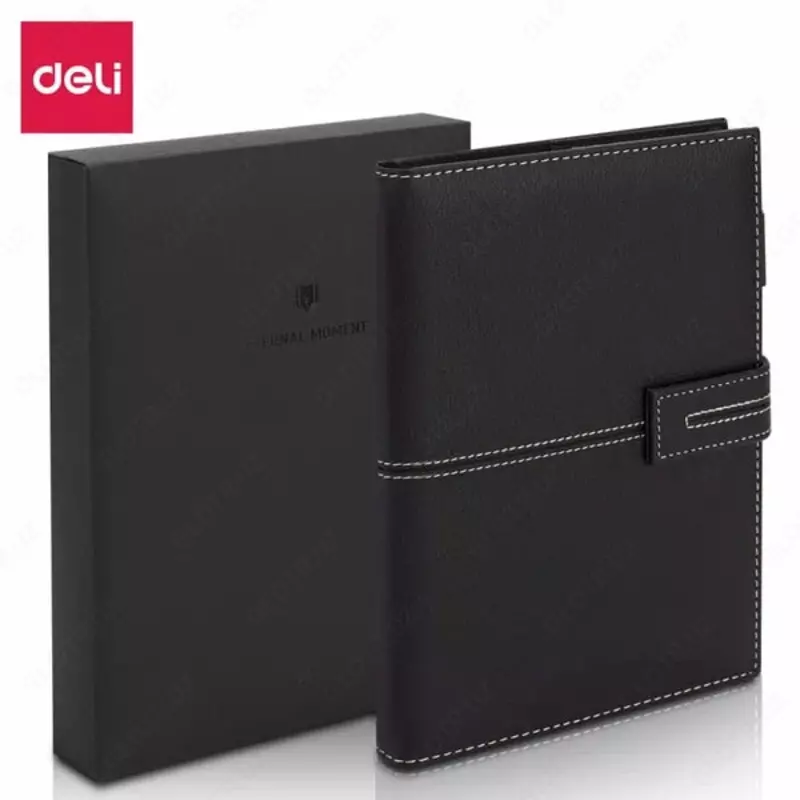 Записная книжка (клетка) Deli EN139G  иск. кожа  А5  210 х 143 мм  120 л. (Арт. - 139G-N-bk) Черная