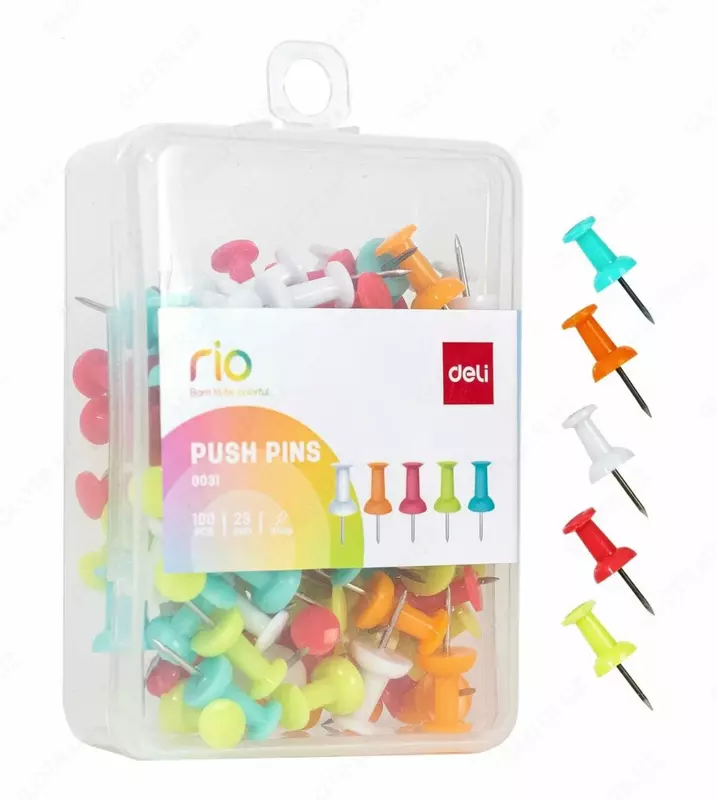 Канцелярские силовые кнопки-гвоздики Deli RIO  23 мм  100 шт. (Арт. - 0031) Цв. ассорти