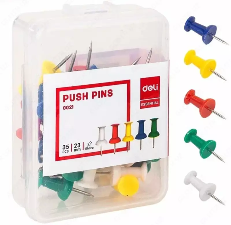 Kantselyariya quvvat pinlari Deli 25 mm  35 dona  shaffof (Art. - 0021) Kol. turli xil