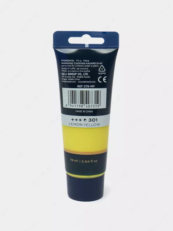  Badiiy akril boyoq № 301 Deli Finenolo  75 ml  kolba (Art. - 75-MY-EC) Limon/sariq - 