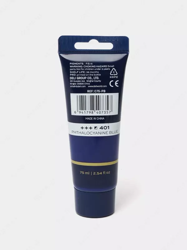  Художественная акриловая краска № 401 Deli Finenolo  75 мл  туба (Арт. - 75-PB-EC) Фталоцианит синий - 