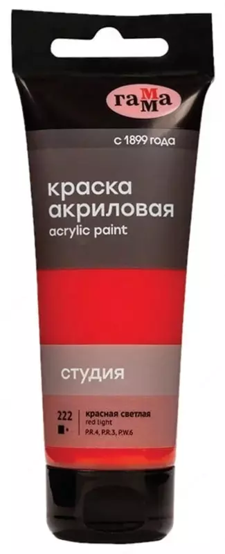 Badiiy akril boyoq № 222 Gamma studiyasi  75 ml  kolba  evro kulon (Art. - 280220222) Ochiq qizil