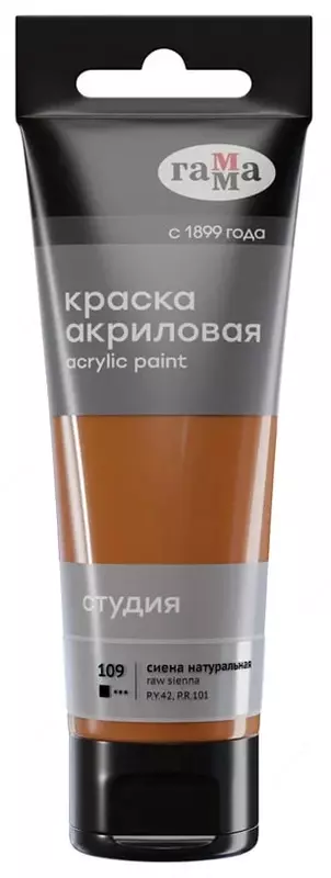 Badiiy akril boyoq № 109 Gamma studiyasi  75 ml  kolba  evro kulon (Art. - 280220109) Tabiiy sienna