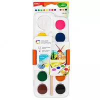 Акварель Deli Color Emotion  с кисточкой  12 цв. (Арт. - 10-12-EC)