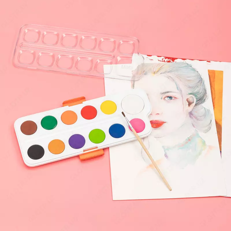   Акварель Deli Color Emotion  с кисточкой  12 цв. (Арт. - 10-12-EC)