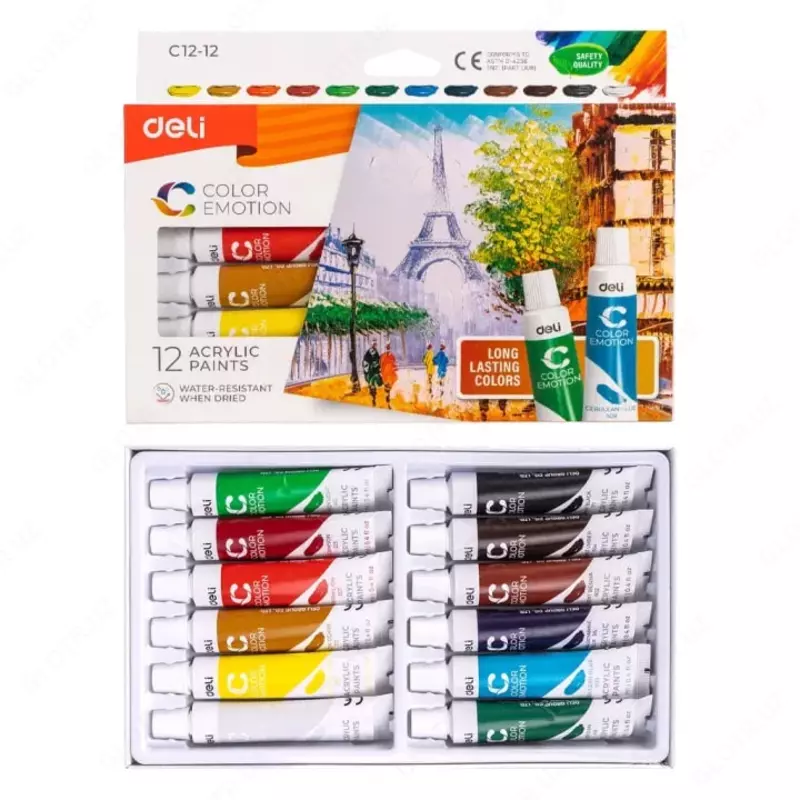 Акриловые краски Deli Color Emotion  туба  12 мл  12 цв.  карт. уп. (Арт. - 12-12-C)