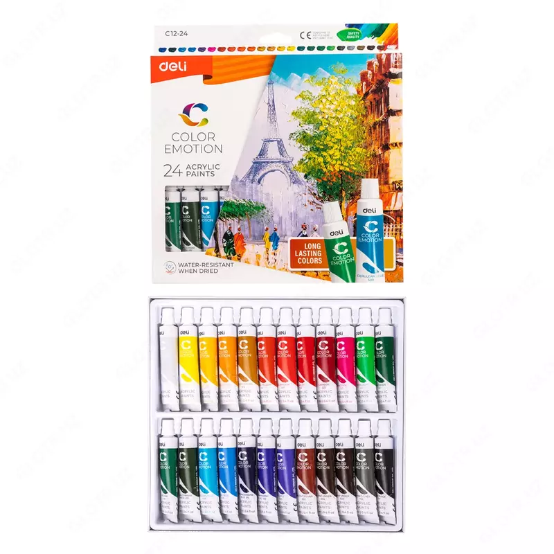 Акриловые краски Deli Color Emotion  туба  12 мл  24 цв.  карт. уп. (Арт. - 12-24-C)