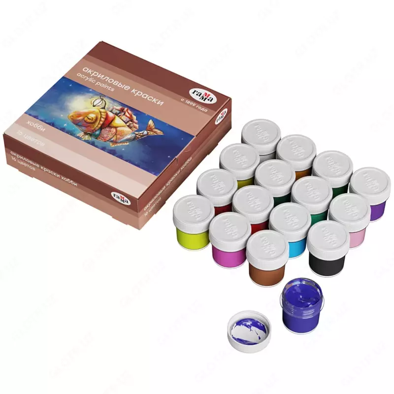 Декоративные акриловые краски Гамма Хобби  пл. баночка  20 мл  16 цв.  карт. уп. (Арт. - 1401201)