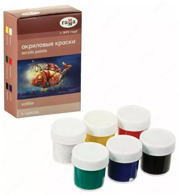 Декоративные акриловые краски Гамма Хобби  пл. баночка  20 мл  6 цв.  карт. уп. (Арт. - 3012196)